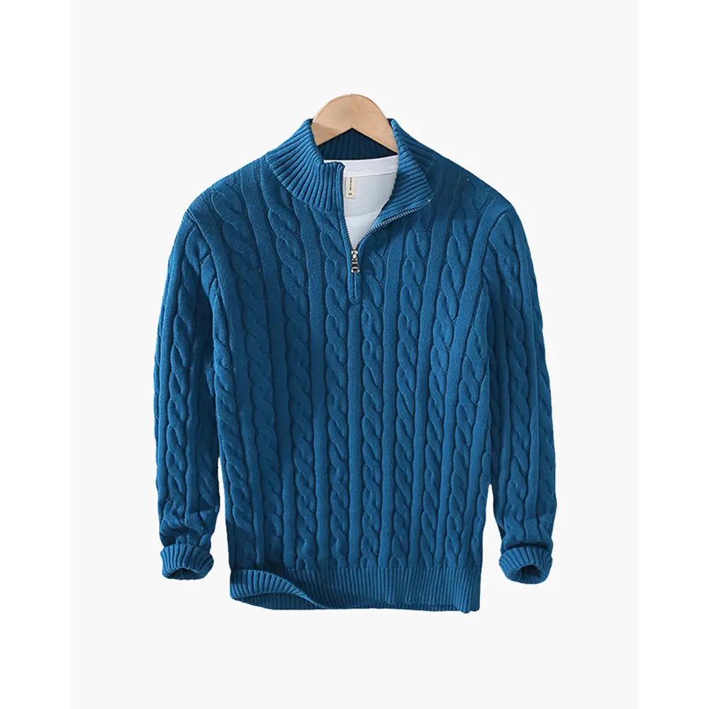 Cable Knit Half-Zip - Light Blue / S