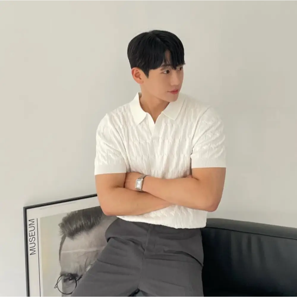 Cable Knit Polo Shirt