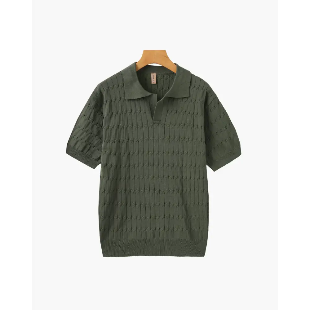 Cable Knit Polo Shirt - Green / S