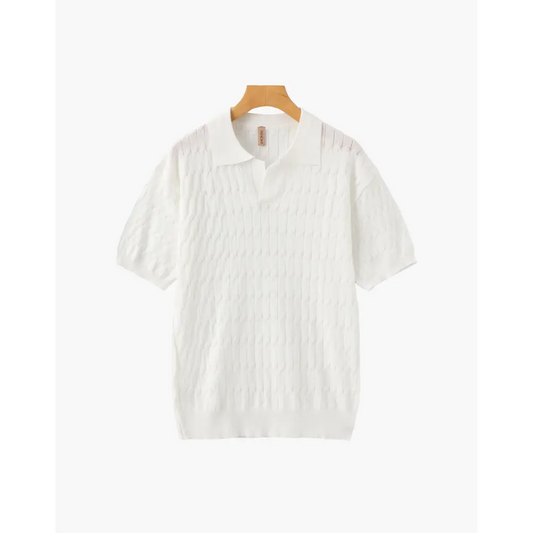 Cable Knit Polo Shirt - White / S