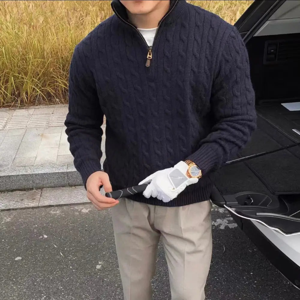 Cable-Knit Quarter-Zip Sweater