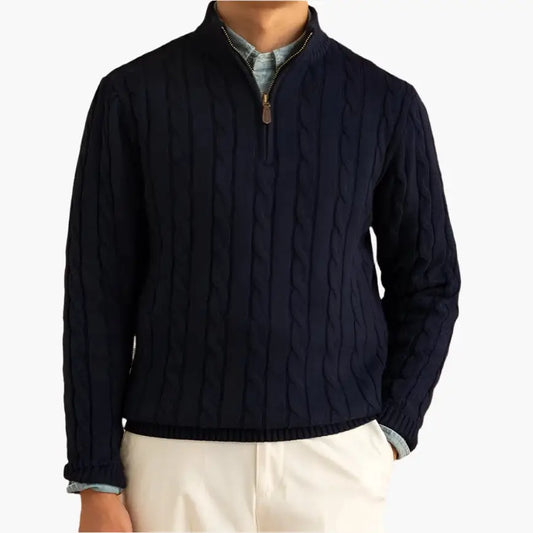 Cable-Knit Quarter-Zip Sweater - Navy / S