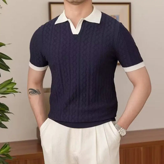 Capri Contrast Knit Polo - Blue / M