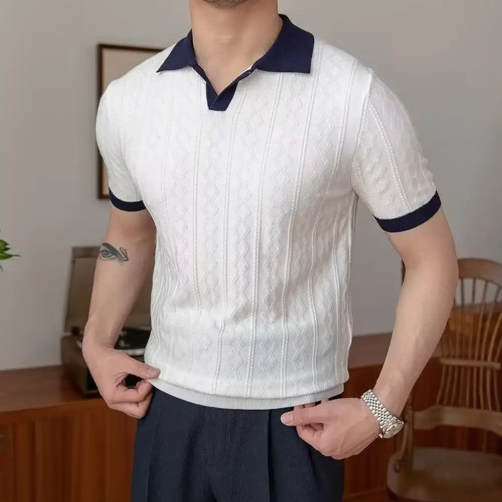 Capri Contrast Knit Polo - White / M