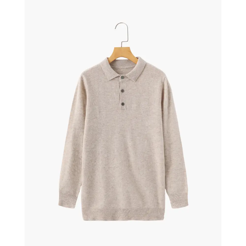 Cashmere Long Sleeve Polo - Beige / S