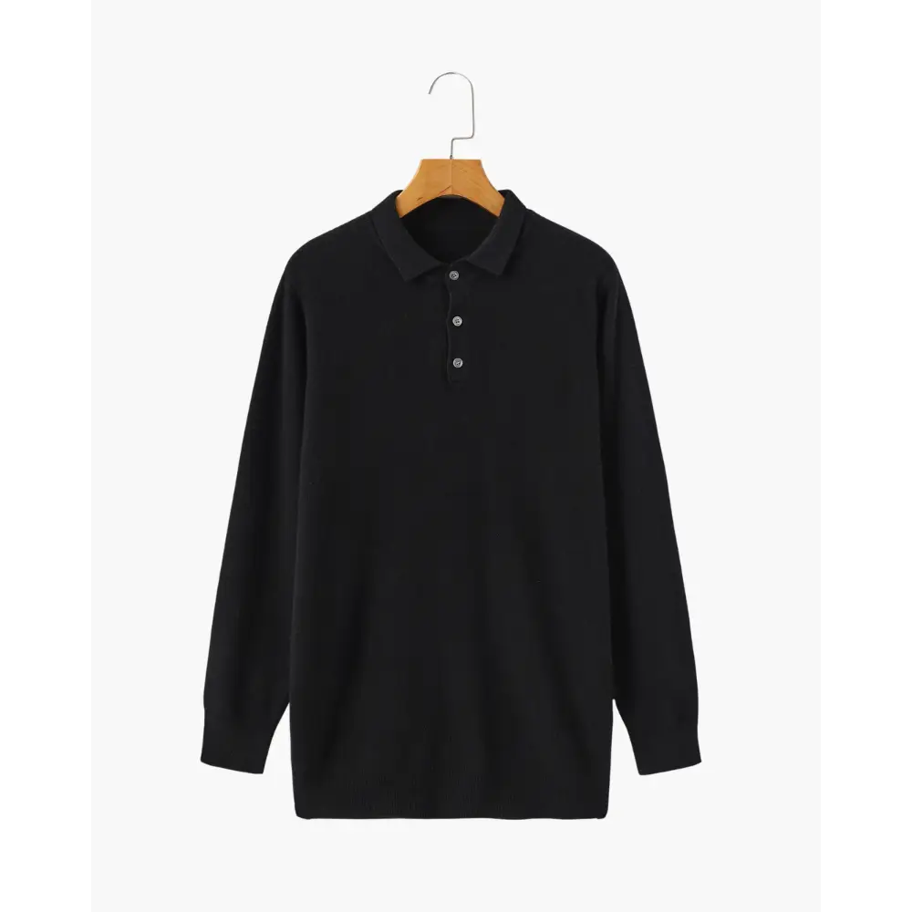 Cashmere Long Sleeve Polo - Black / S