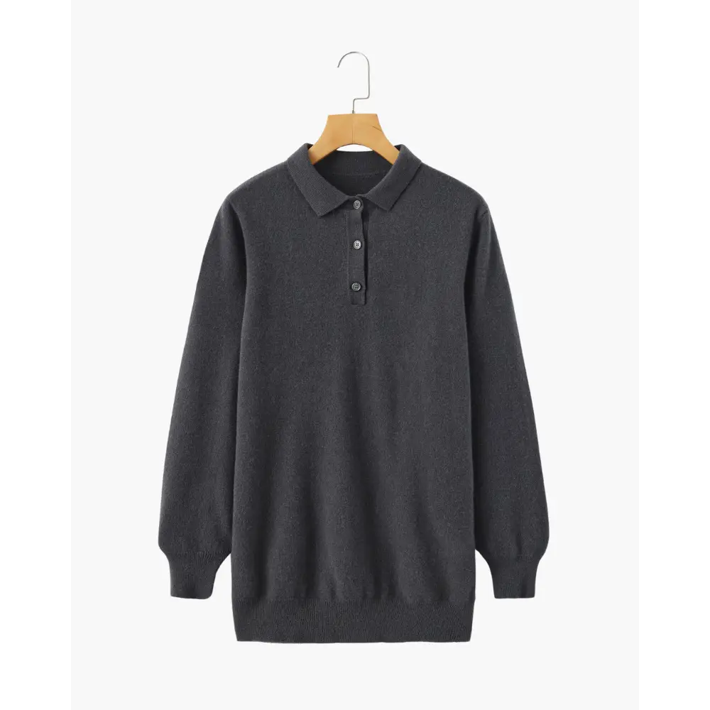 Cashmere Long Sleeve Polo - Dark Gray / S