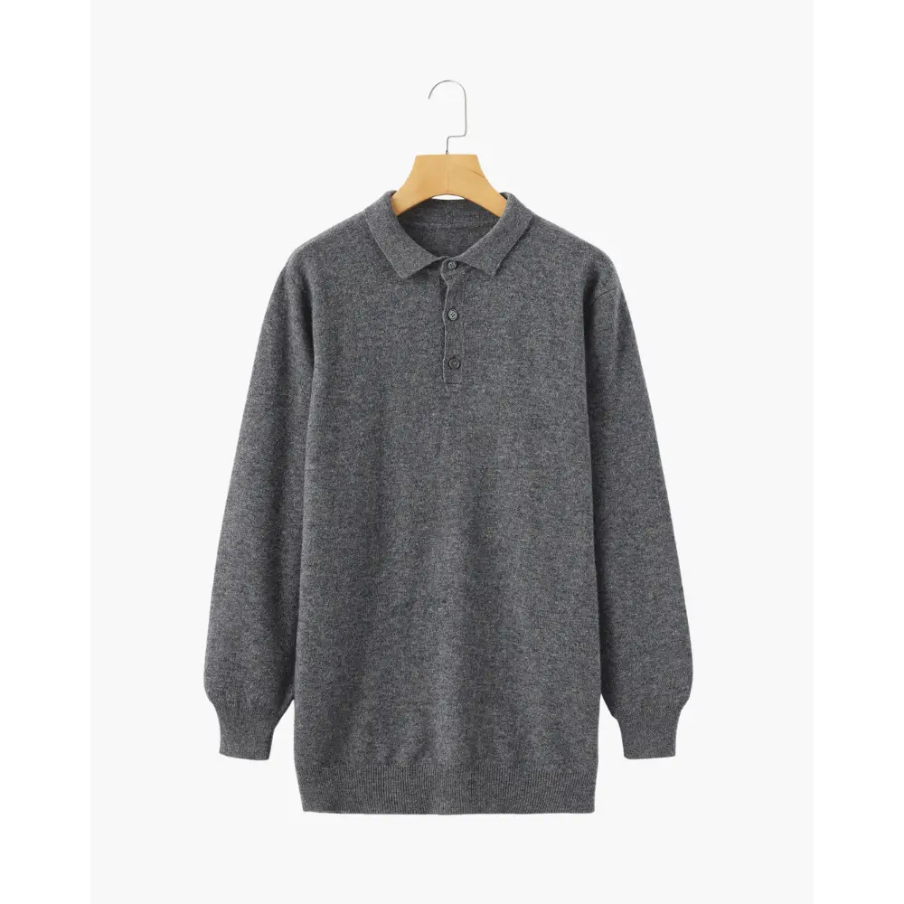 Cashmere Long Sleeve Polo - Light Gray / S