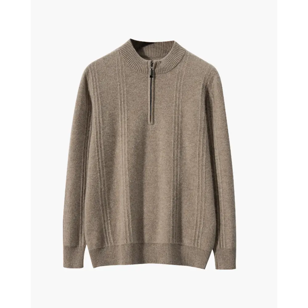 Cashmere Ribbed Half-Zip Sweater - Beige / S