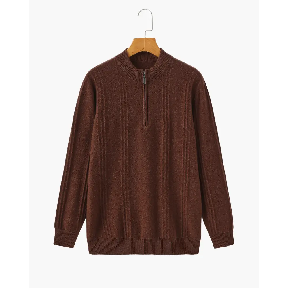 Cashmere Ribbed Half-Zip Sweater - Brown / S