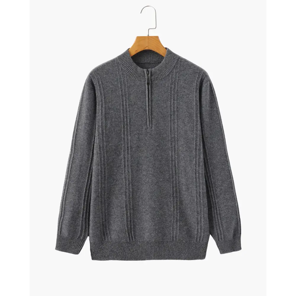 Cashmere Ribbed Half-Zip Sweater - Gray / S