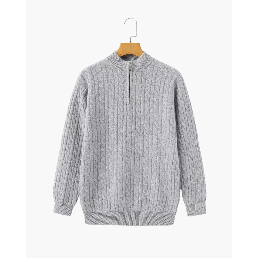 Cashmere Woven Half-Zip Sweater - Gray / S