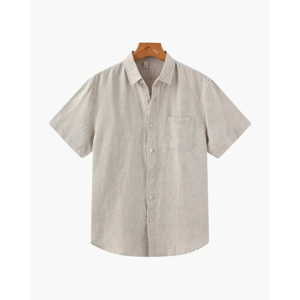 Casual Linen Short Sleeve Shirt - Beige / S