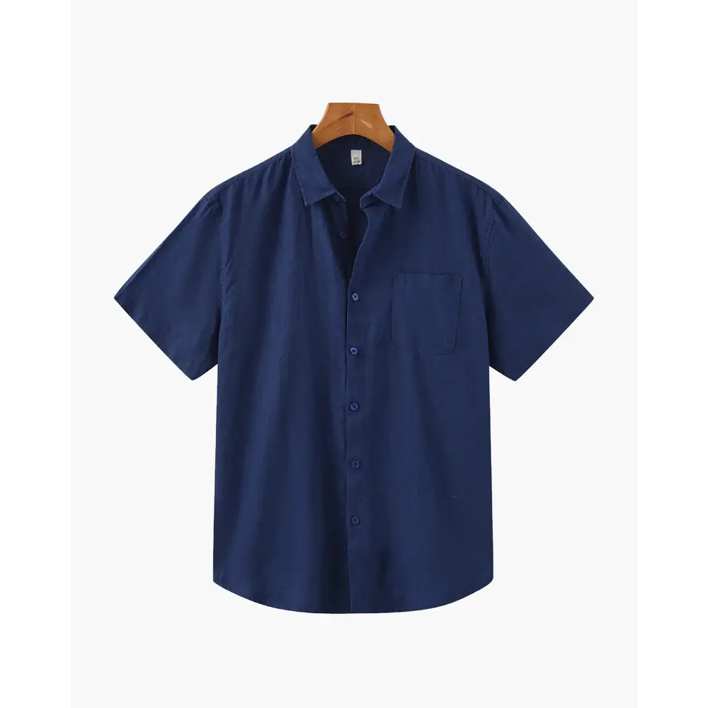 Casual Linen Short Sleeve Shirt - Blue / S