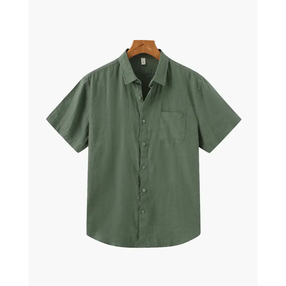 Casual Linen Short Sleeve Shirt - Green / S