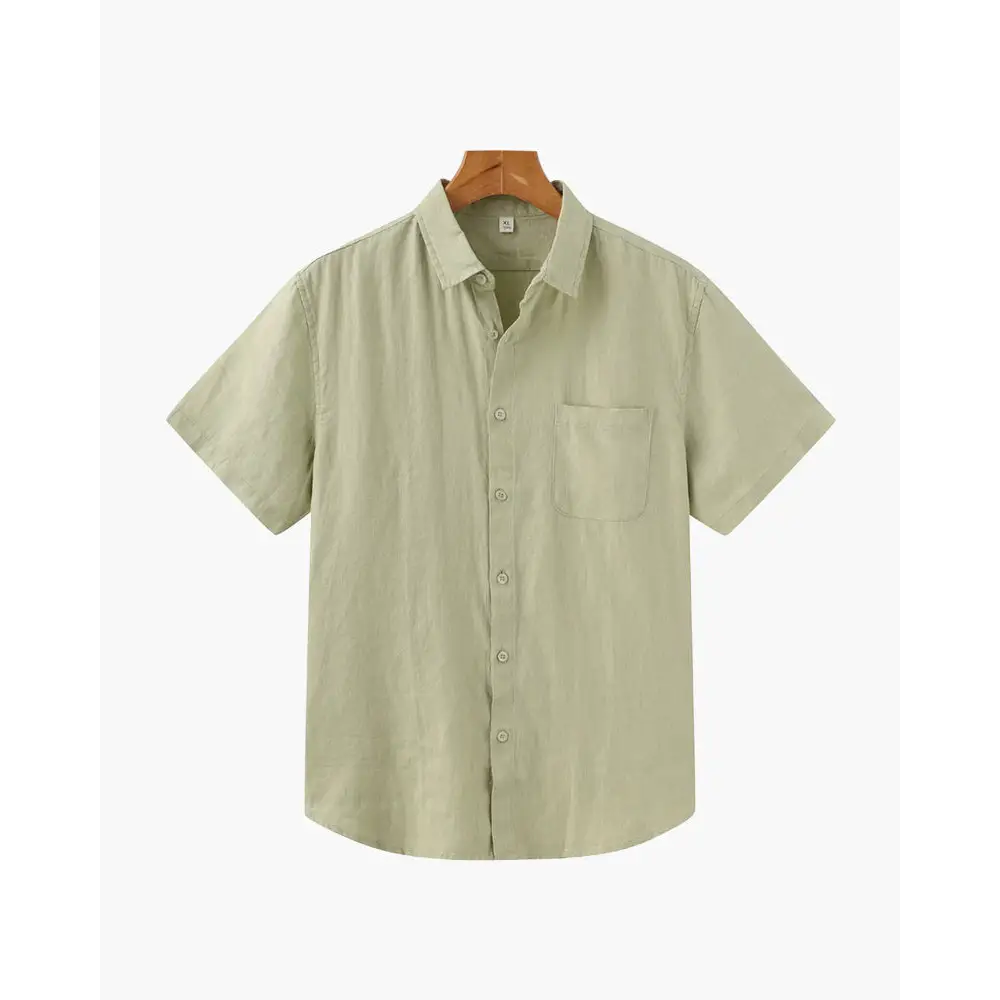 Casual Linen Short Sleeve Shirt - Mint Green / S