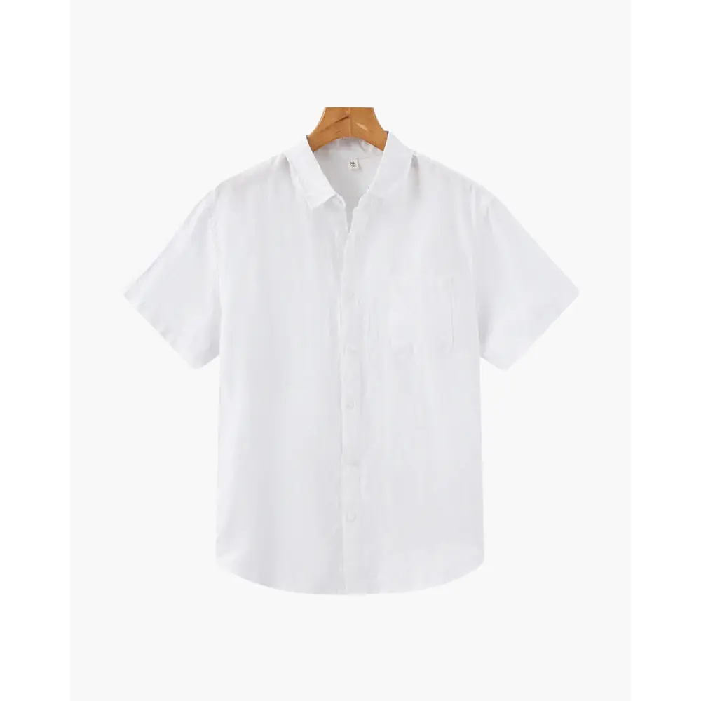 Casual Linen Short Sleeve Shirt - White / S