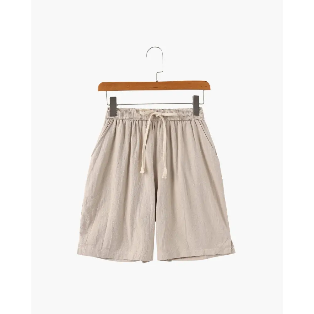 Casual Relaxed Fit Linen Shorts - Beige / M