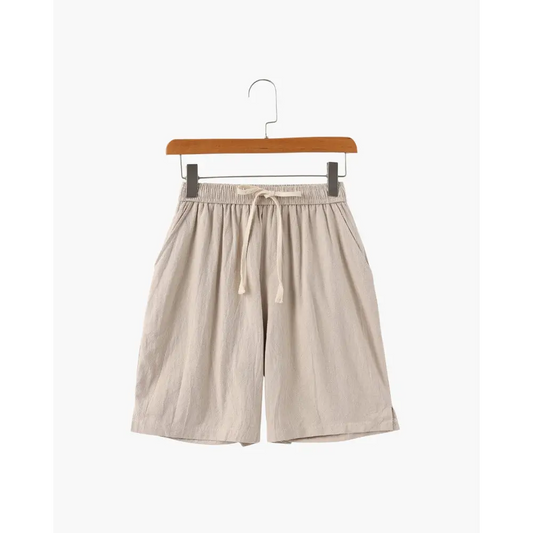Casual Relaxed Fit Linen Shorts - Beige / M
