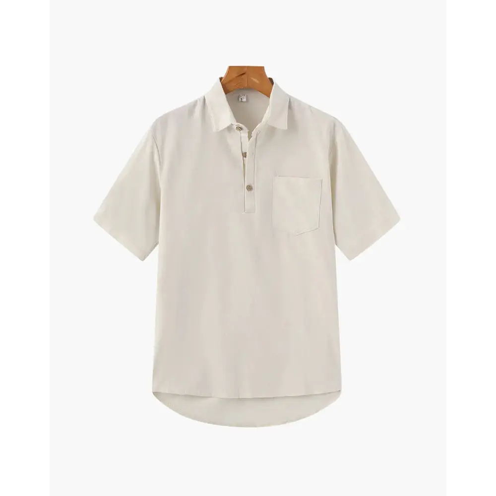 Casual Short Sleeve Linen Shirt - Beige / S