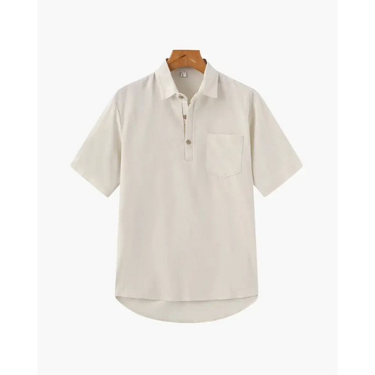 Casual Short Sleeve Linen Shirt - Beige / S