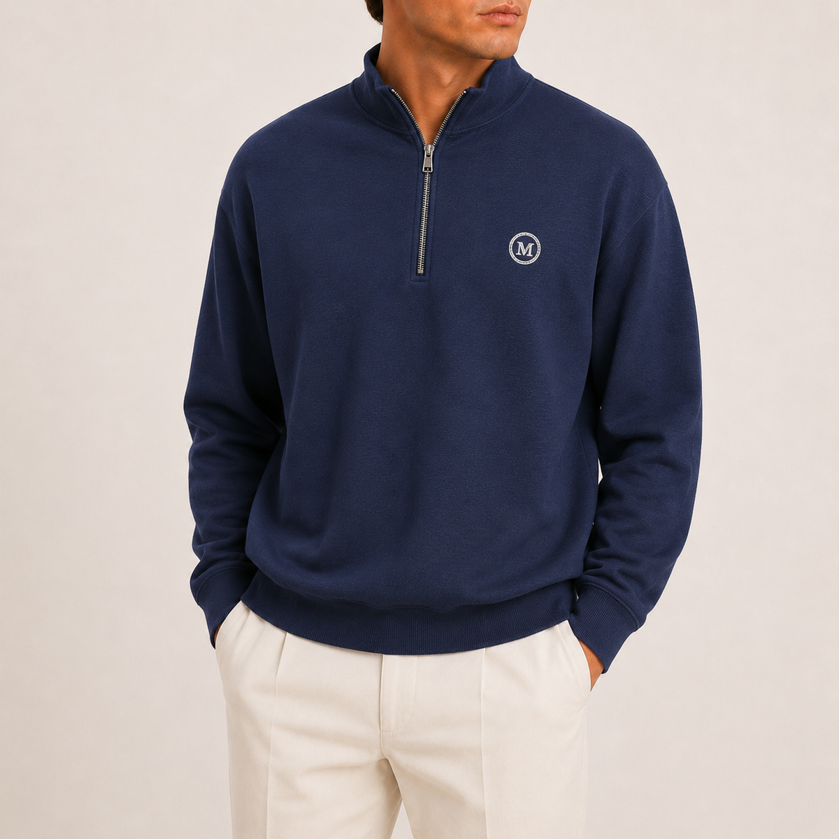 Classic Half-Zip Pullover Sweatshirt - S Blue