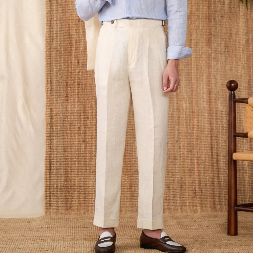 Classic Linen Pleated Trousers - Pearl Blush / 27