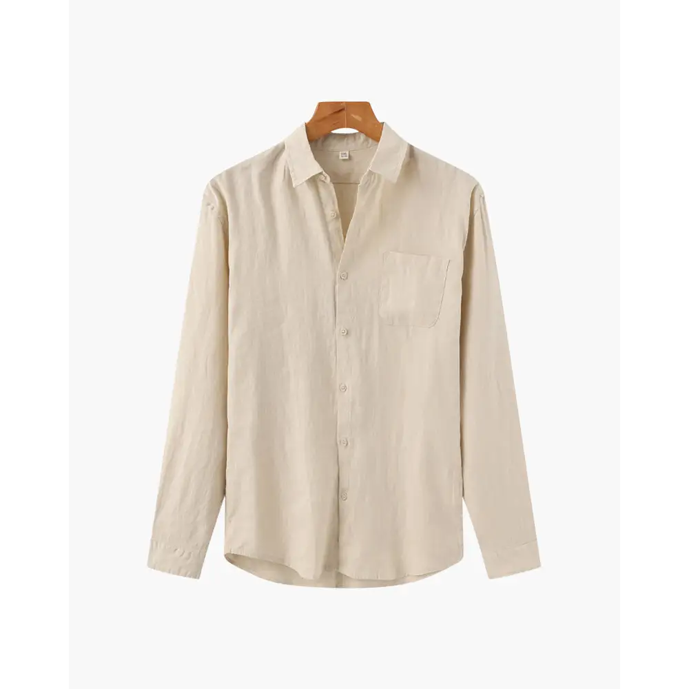 Classic Long Sleeve Linen Shirt - Beige / S