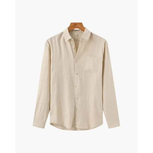 Classic Long Sleeve Linen Shirt - Beige / S