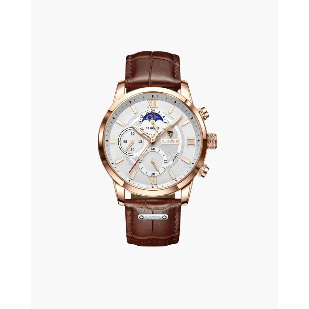 Classic Moonphase Chronograph Watch - Brown / White