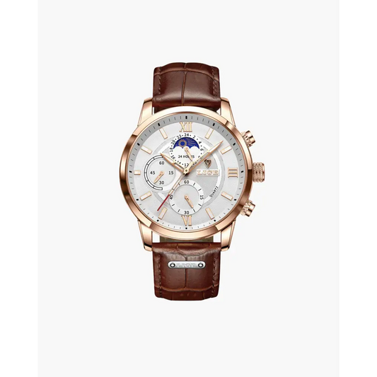 Classic Moonphase Chronograph Watch - Brown / White