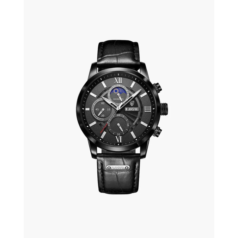 Classic Moonphase Chronograph Watch - Full Black