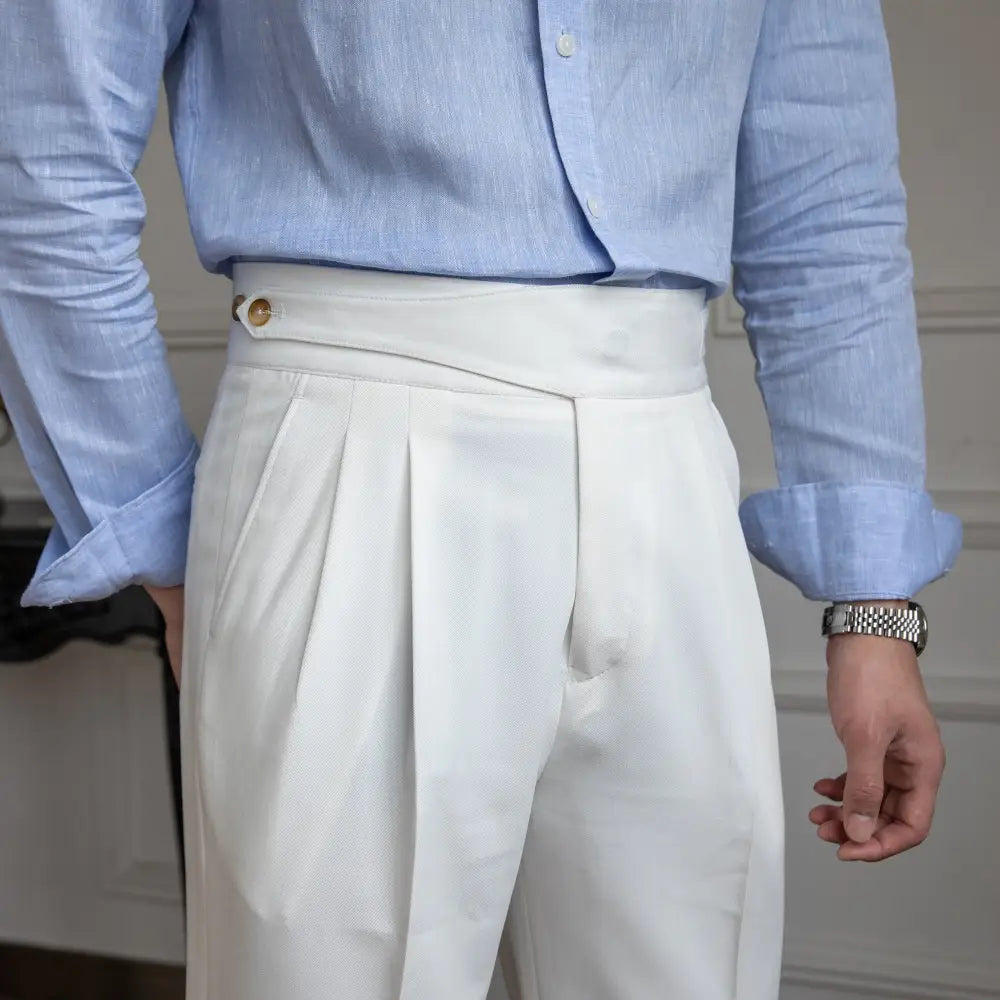 Classic Pleated Trousers - White / 28