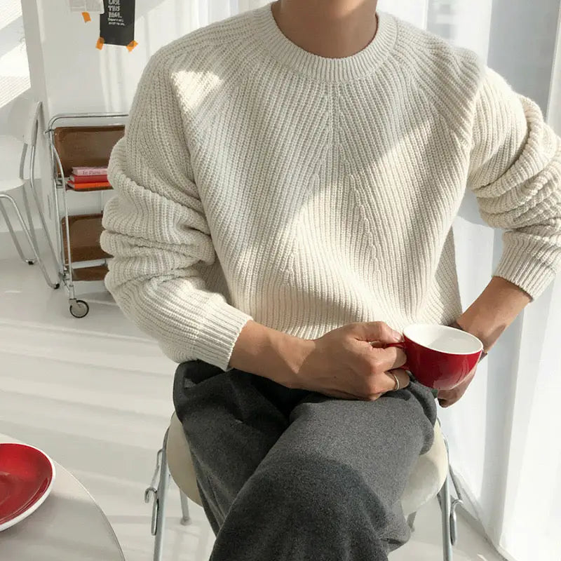 Classic Ribbed Knit Sweater - White / S