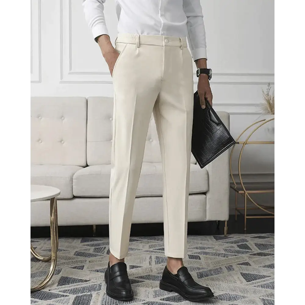 Classic Slim Fit Stretch Pantalon Trousers - Beige / XS