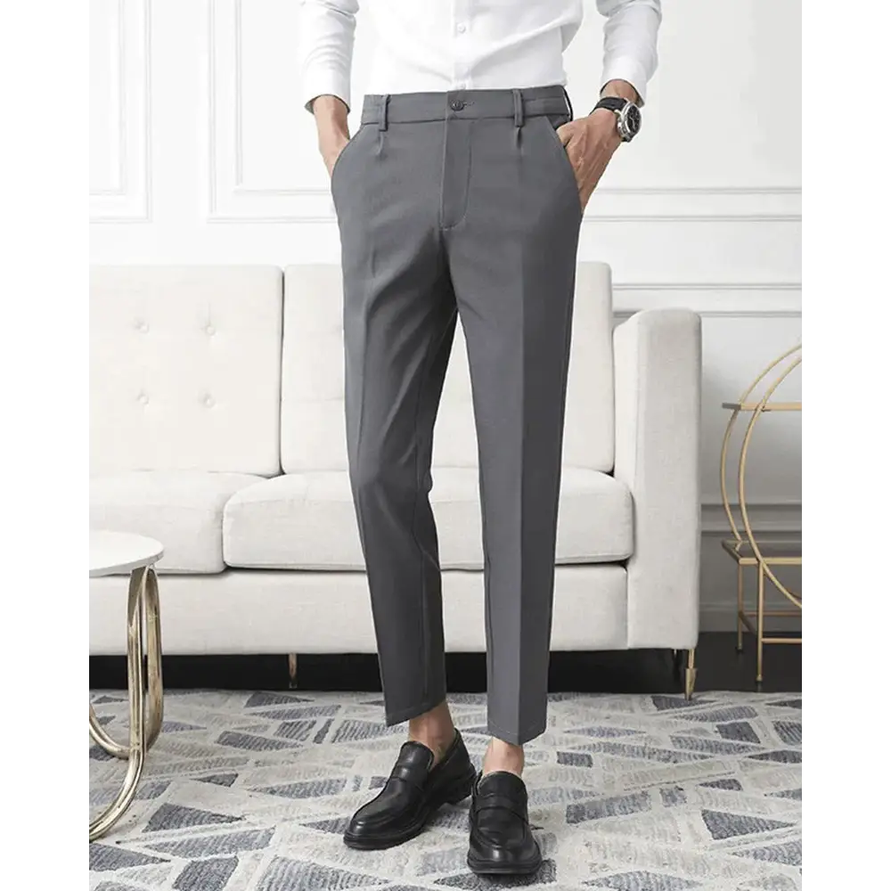 Classic Slim Fit Stretch Pantalon Trousers - Gray / XS