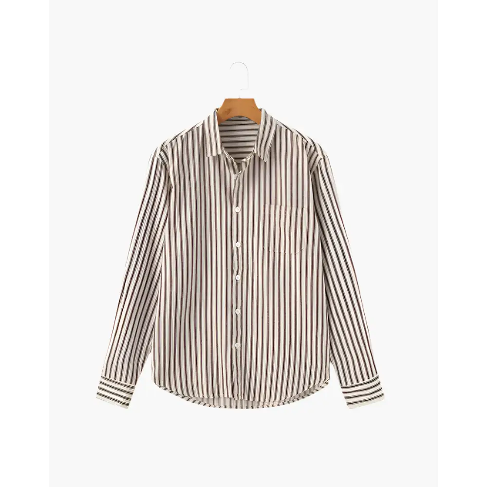 Classic Striped Button-Up Shirt - Brown / S