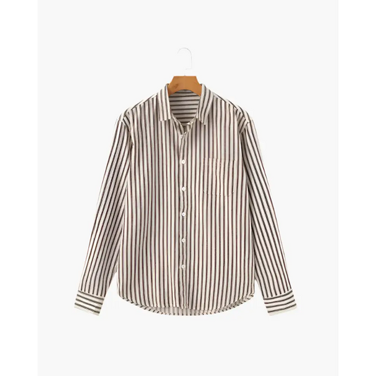 Classic Striped Button-Up Shirt - Brown / S