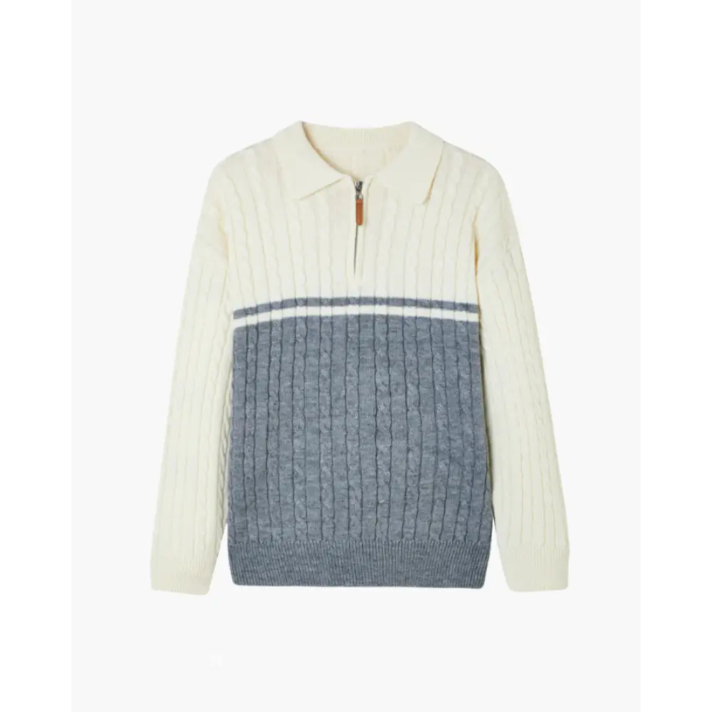 Colorblock Half-Zip Knit Sweater - Blue Gray / XS