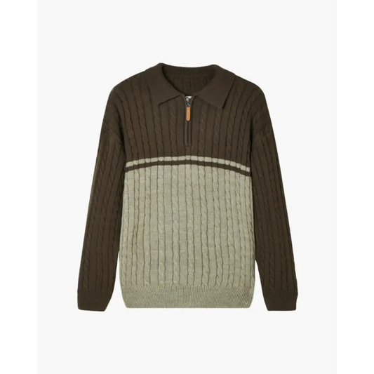 Colorblock Half-Zip Knit Sweater - Brown / XS