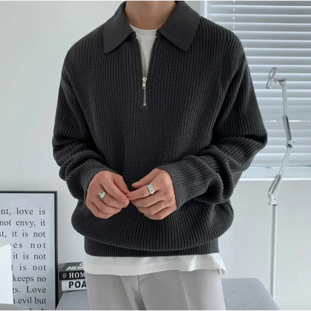 Continental Zip Polo Sweater - Black / S