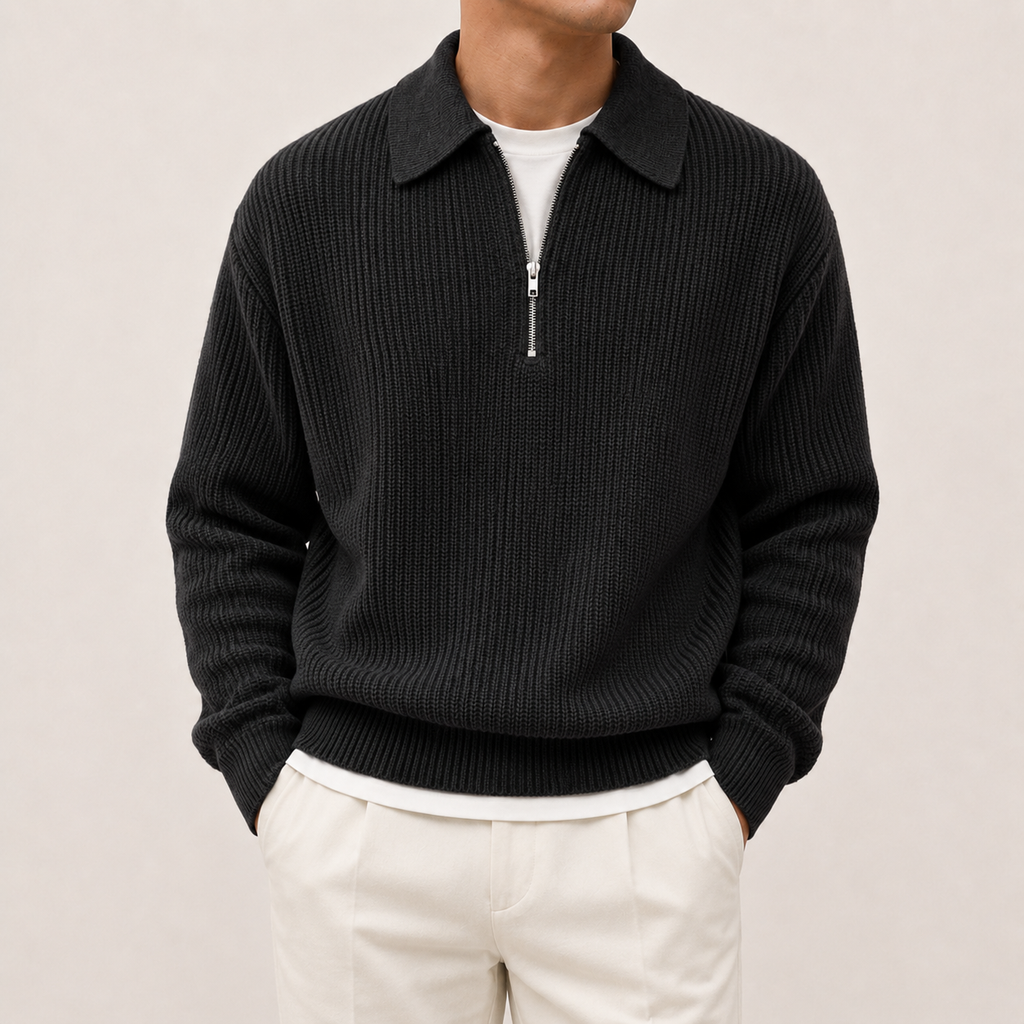 Continental Zip Polo Sweater - Black S