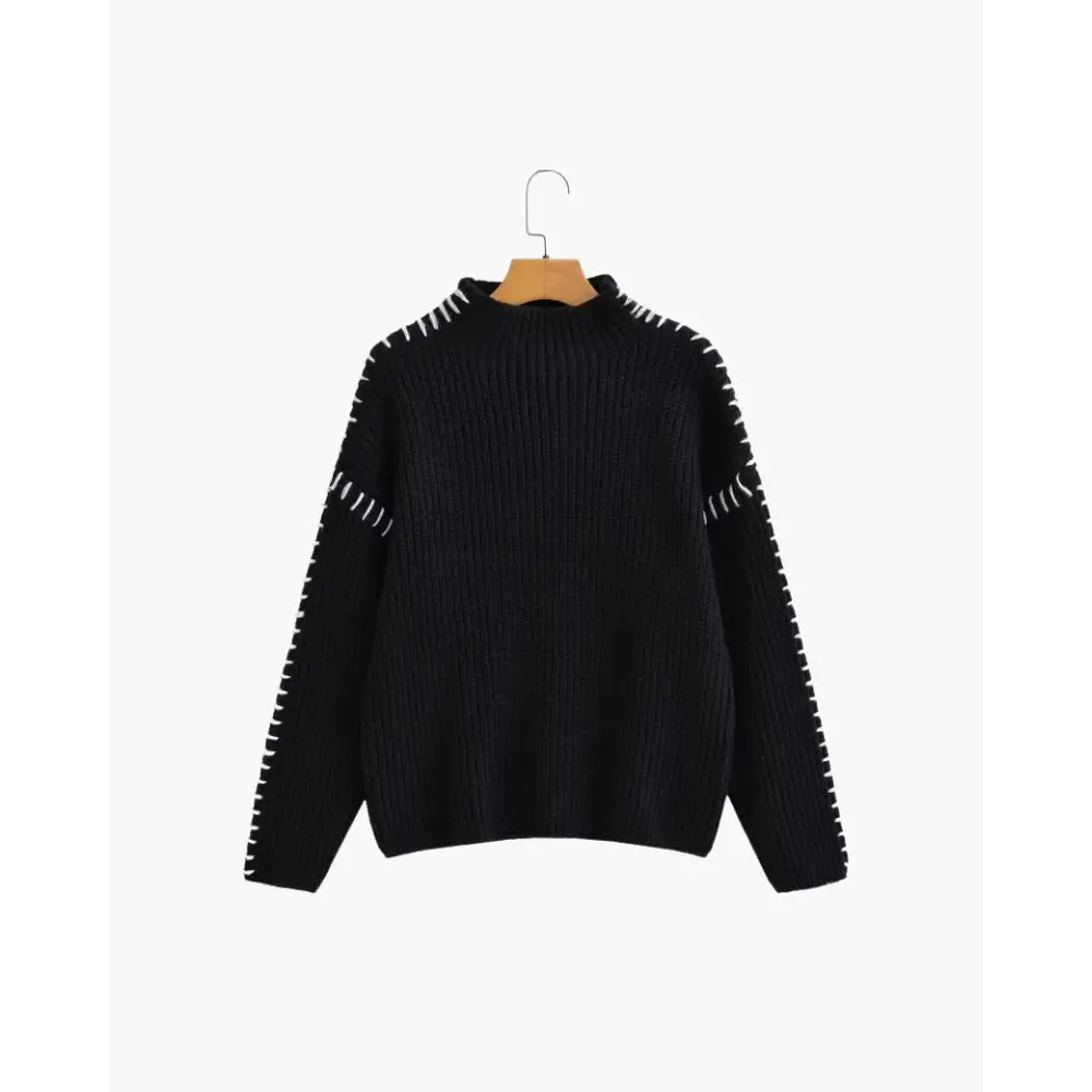 Contrast Stitch Sweater - Black / S