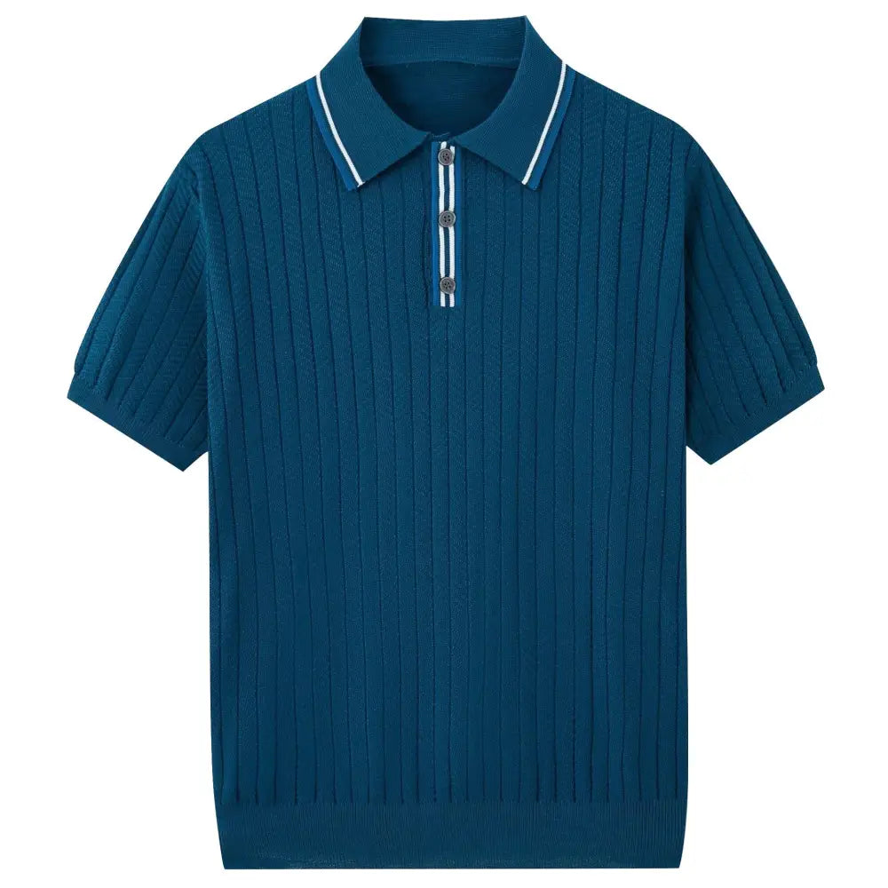 Contrast Trim Knit Polo - Navy / S