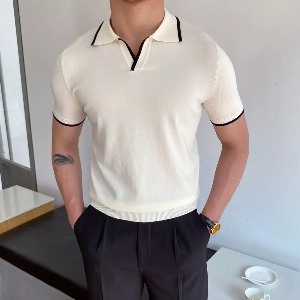 Contrast Trim Knit Polo - White / S