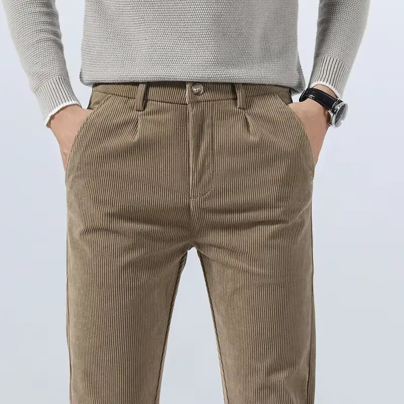 Corduroy Tailored Trousers - Olive Brown / 28