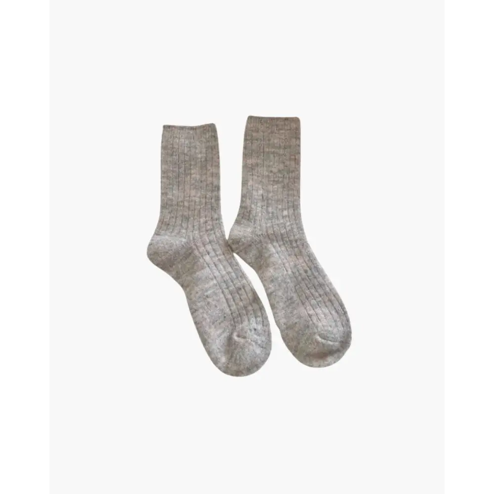 Cozy Wool Knit Socks - Beige / One size
