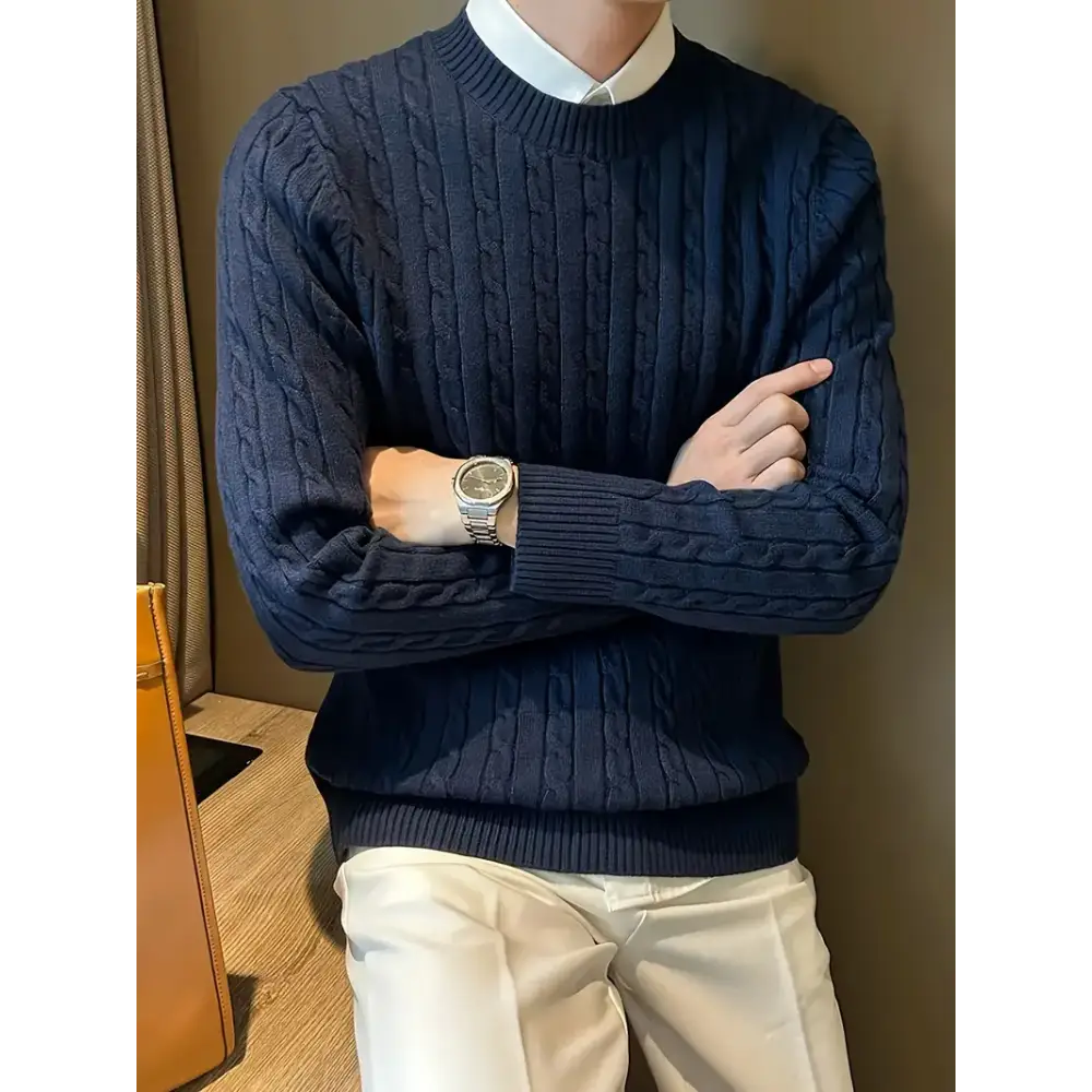 Dense Cable Knit Sweater - Navy Blue / M