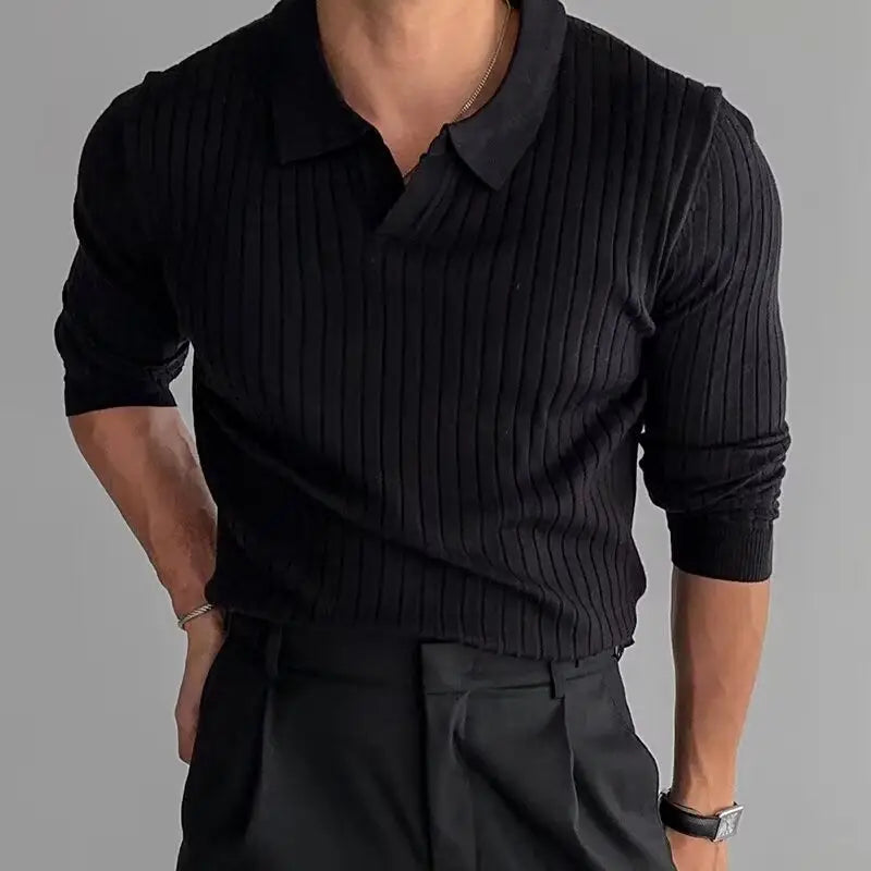 Elite Ribbed Knit Polo - Black / S