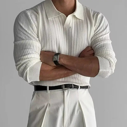 Elite Ribbed Knit Polo - White / S